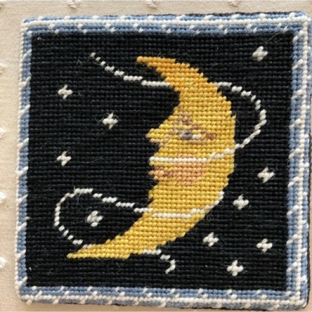 12 KATHA DIDDEL HANDMADE MAN IN THE MOON WOOL 4" COASTERS-BRAND NEW!